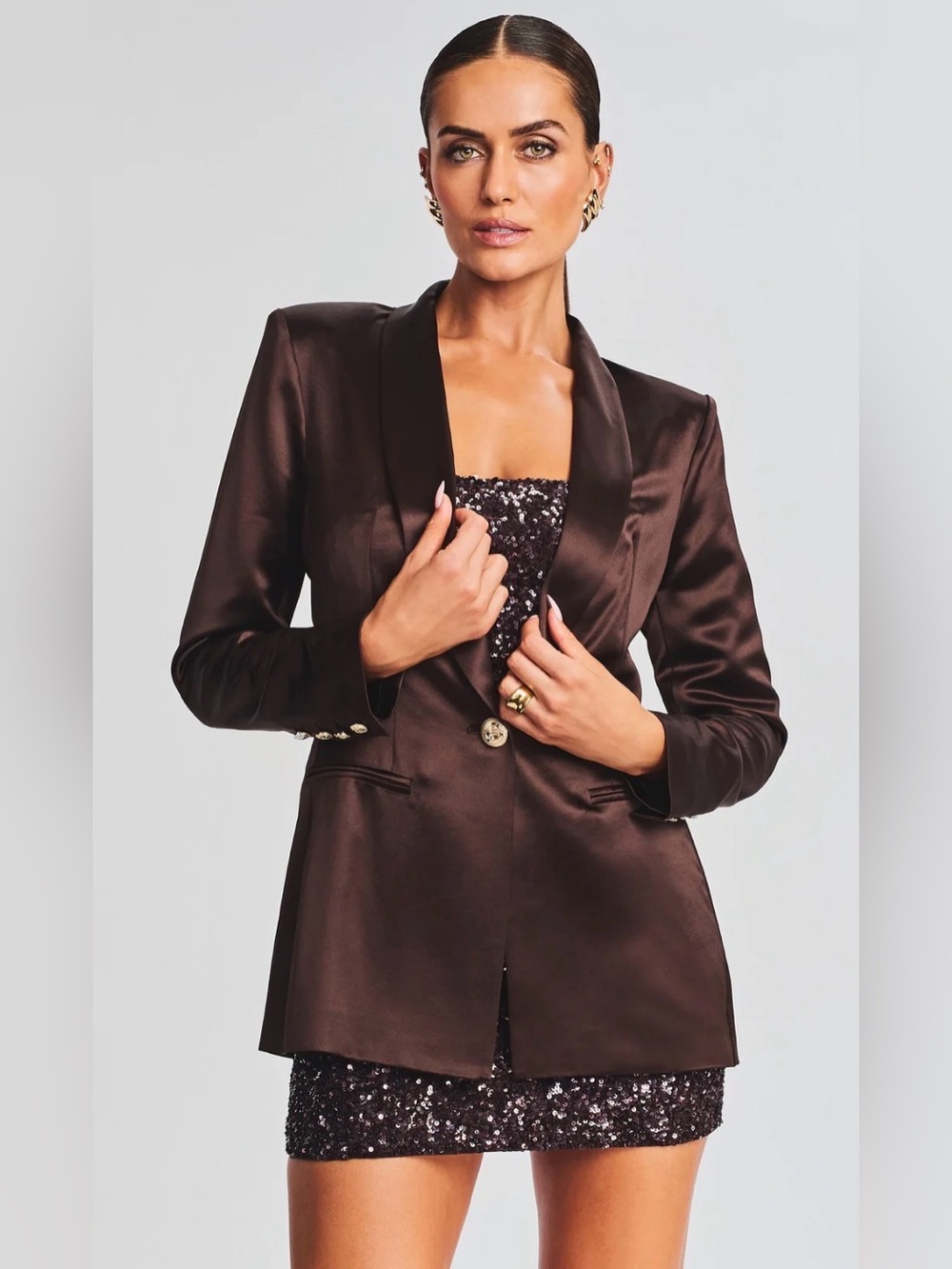 Just Cavalli Satin Brown Tailored Blazer
